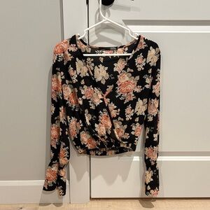 Forever 21 Black and Peach Floral Blouse